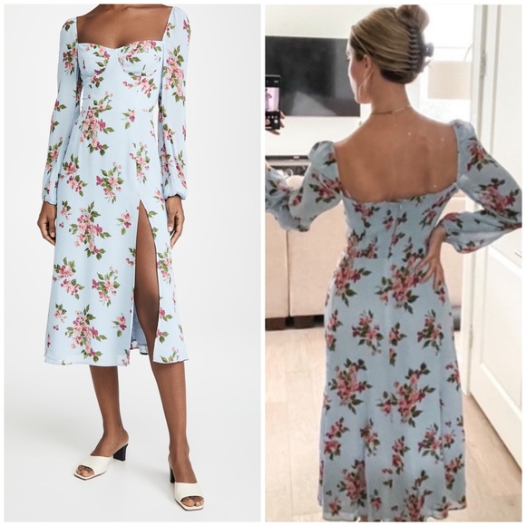Reformation Shelby Midi Dress Giulia Print Blue Pink Floral Size 2